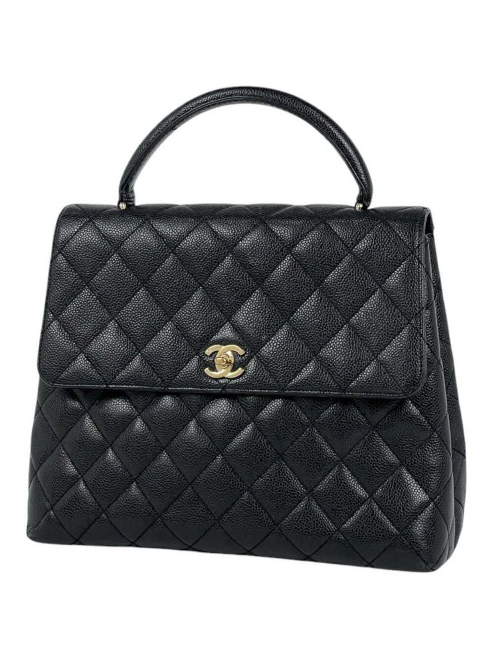 Chanel Handbag CC Logo Quilted Caviar Leather Black